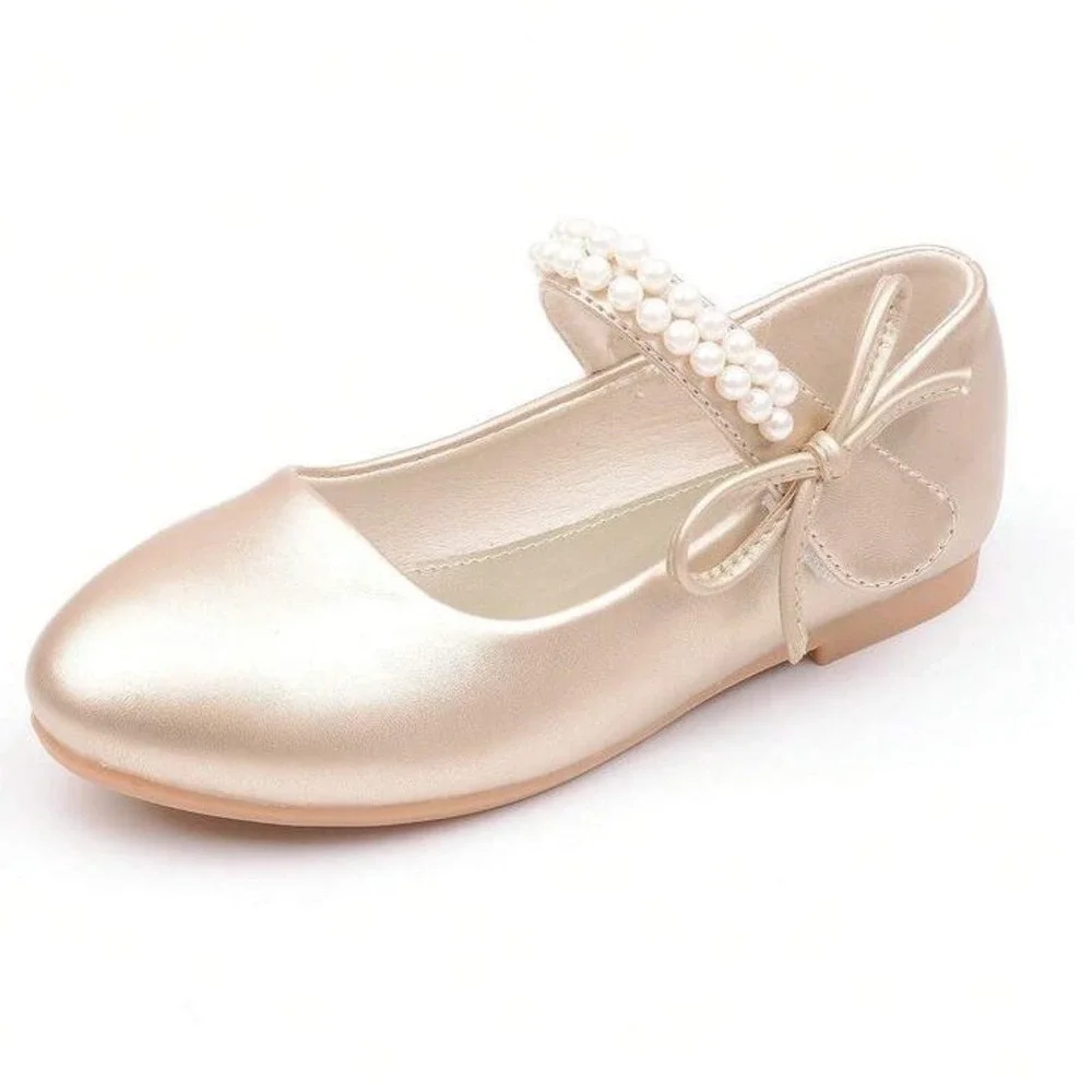 Caiwenniao Girls Gold Pearl Mary Jane Flats Dress Shoes Bow EUR 29 US 12 NEW